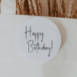 Minimalist Gender Neutral Happy Birthday 6 Cm Round Badge<br><div class="desc">Celebrate your little one's special day with our minimalist gender-neutral happy birthday button, designed for kids of all ages. This product is perfect for birthdays in any season—spring, summer, fall, or winter- featuring a clean, modern black-and-white design with a touch of boho whimsy. Its simple yet rustic style makes it...</div>
