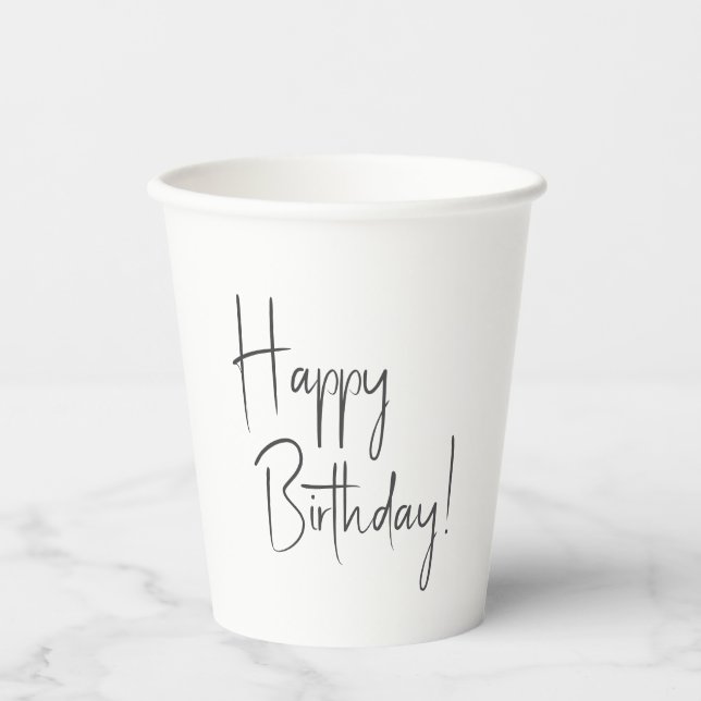 Minimalist Gender Neutral Happy Birthday Paper Cups (Front)