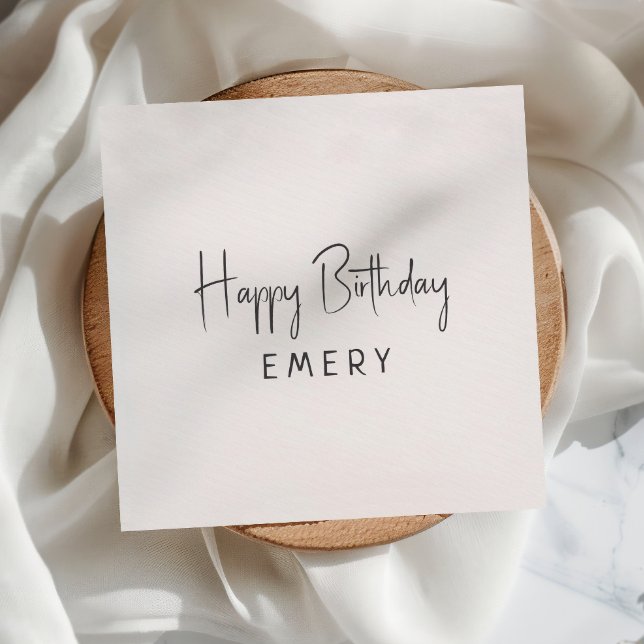 Minimalist Gender Neutral Happy Birthday With Name Napkin (Creator Uploaded)