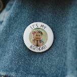 Minimalist Gender Neutral It's My Birthday Photo 6 Cm Round Badge<br><div class="desc">Celebrate your little one's special day with our minimalist gender-neutral it's my birthday photo button, designed for kids of all ages. This product is perfect for birthdays in any season—spring, summer, fall, or winter- featuring a clean, modern black-and-white design with a touch of boho whimsy. Its simple yet rustic style...</div>