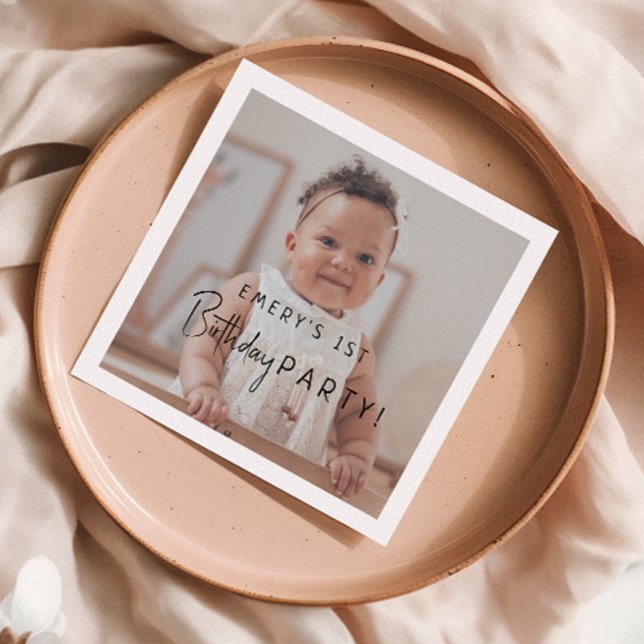 Minimalist Gender Neutral Photo 1st Birthday Party Napkin (Creator Uploaded)