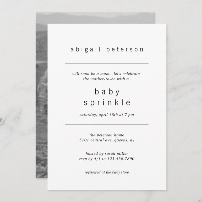 Minimalist Gender Neutral Photo Baby Sprinkle Invitation (Front/Back)