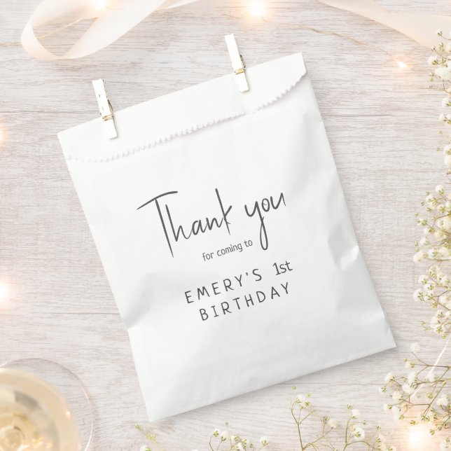 Minimalist Gender Neutral Thank You Birthday Party Favour Bags (Clipped)