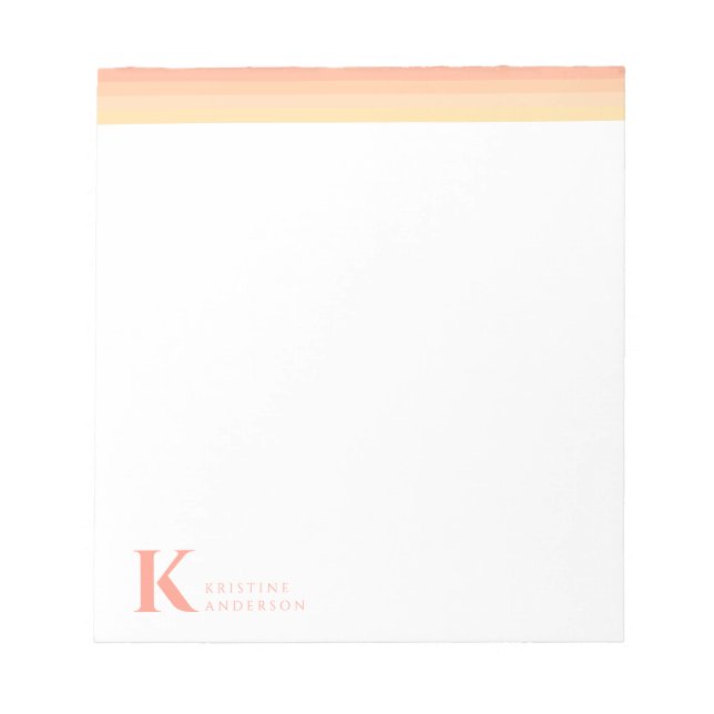 Minimalist Gentle Peach Stripes Name Monogram Notepad (Front)