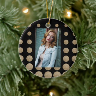 minimalist geometric black gold glitter polka dots ceramic tree decoration