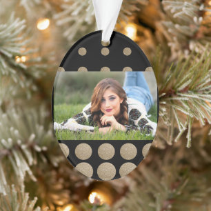 minimalist geometric black gold glitter polka dots ornament