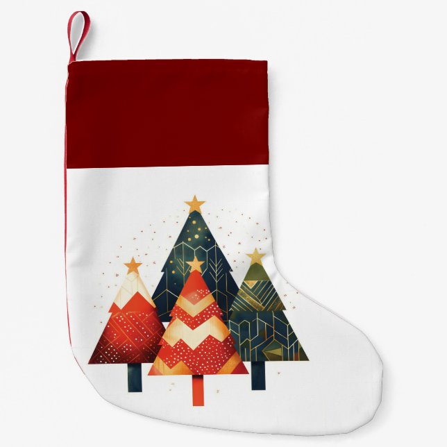 Minimalist Geometric Christmas Trees Illustration  Small Christmas Stocking (Front)
