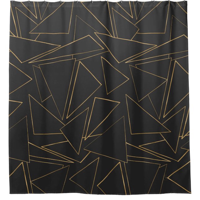 Minimalist Geometric Gold Black Strokes Triangles Shower Curtain (Front)
