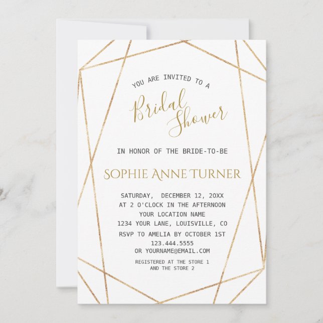 Minimalist Geometric Gold Lines Bridal Shower Invitation (Front)