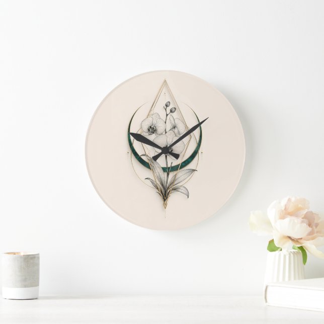 Minimalist Geometric Gold Orchid Luxury Acrylic Large Clock (Home)
