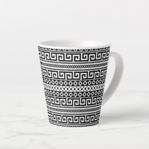 Minimalist Geometric Maze Lines Black White Latte Mug