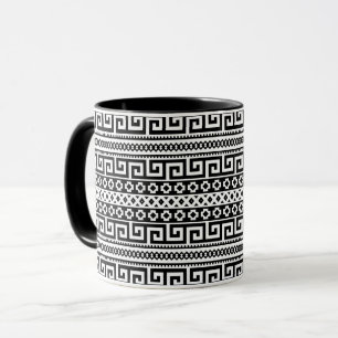 Minimalist Geometric Maze Lines Black White Mug