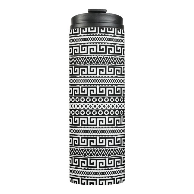 Minimalist Geometric Maze Lines Black White Thermal Tumbler (Front)