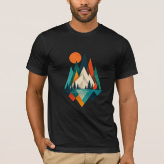Minimalist Geometric Mountain Landscape Art Design T-Shirt