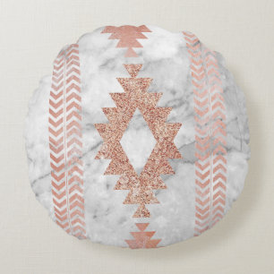 minimalist geometric rose gold aztec white marble round cushion