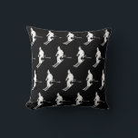 Minimalist Geometric Skiers Winter Black White Cushion<br><div class="desc">Cool winter themed skier pattern design. Alpine skiers skiing in vintage retro ski suits. Wonderful winter sport fun gift for a skier in your circle of friends, co-workers or family. Whimsical skiers artwork illustration design. Skiers skiing ski home decor, Ski team, ski coach gift. Skiers skiing ski skis pillow for...</div>