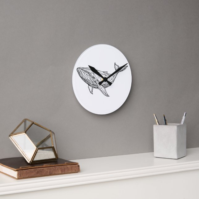 Minimalist Geometric Whale Wall Clock (Office)
