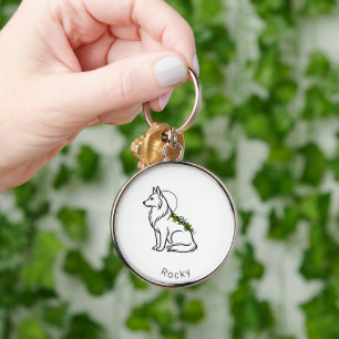 Minimalist German Shepherd Custom Name Silver Plat Key Ring