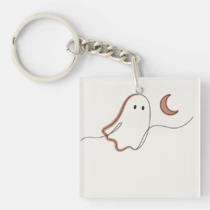 Minimalist Ghost and Crescent Moon Halloween Spook Key Ring