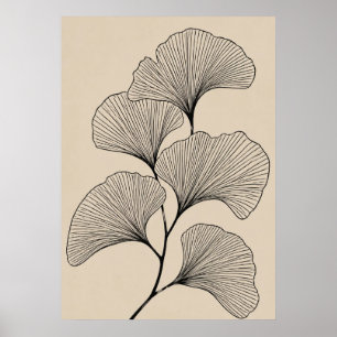 Minimalist Ginkgo Biloba Botanical Leaf Illustrati Poster