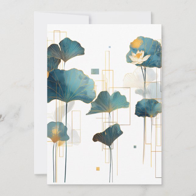 Minimalist Ginkgo Lotus Zen Line Holiday Card (Front)