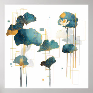 Minimalist Ginkgo Lotus Zen Line Poster