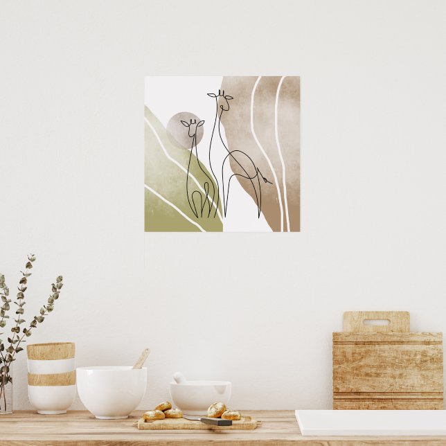 Minimalist Giraffe Continuous Line Art Drawing Poster (Kitchen)
