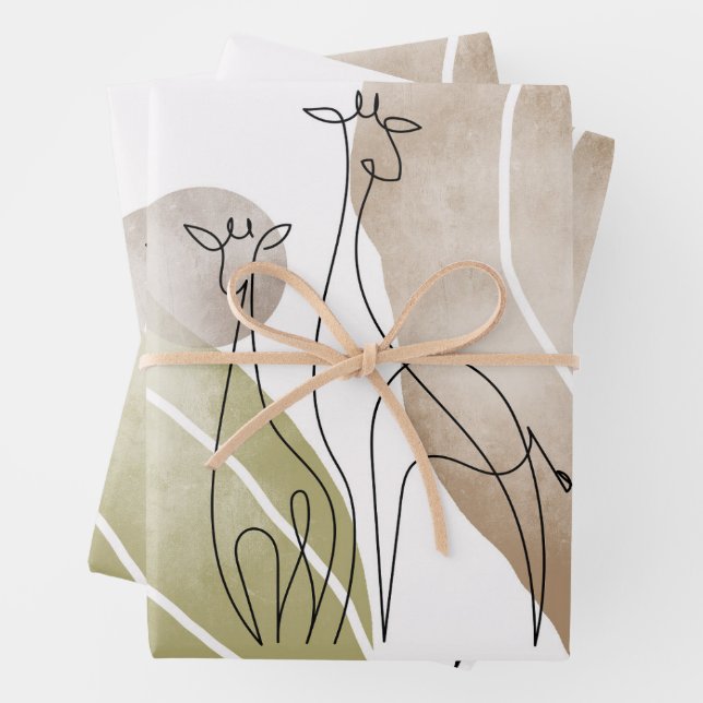Minimalist Giraffe Continuous Line Art Drawing Wrapping Paper Sheet (In situ)