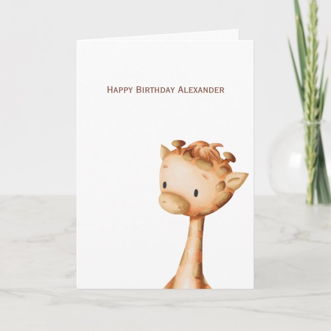 Minimalist Giraffe Drawing Personalised Birthday Card (Front)