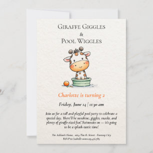 Minimalist Giraffe Pool Party Invitation