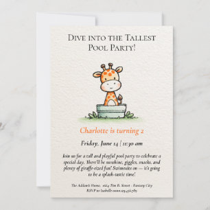 Minimalist Giraffe Pool Party Invitation