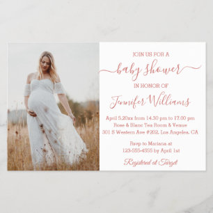  minimalist girl pink baby shower photo invitation flyer