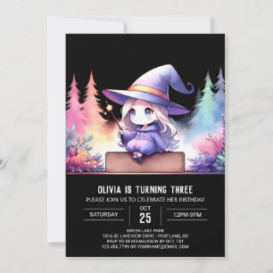 Minimalist Girl Wizard Birthday Invitation