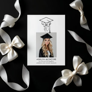 Minimalist Girly Cap and Photo Graduation Invitation
