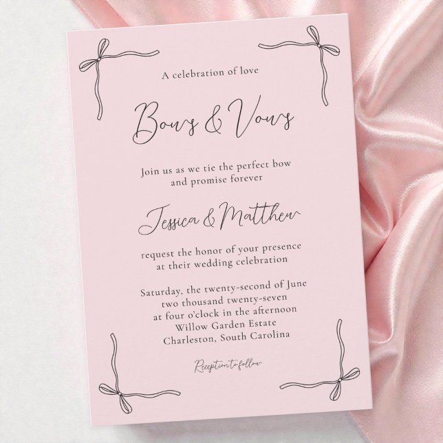 Minimalist Girly Coquette Bow Pink Wedding Invitation (Minimalist Girly Coquette Bow Pink Wedding Invitation)