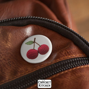 Minimalist Girly Crochet Red Cherry Monogram Name 6 Cm Round Badge