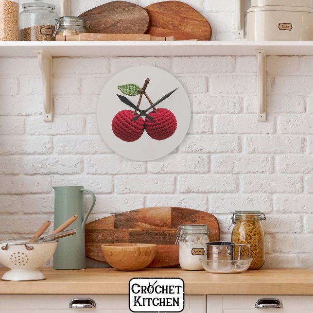 Minimalist Girly Crochet Red Cherry Summer Fresh Round Clock (Creator Uploaded)