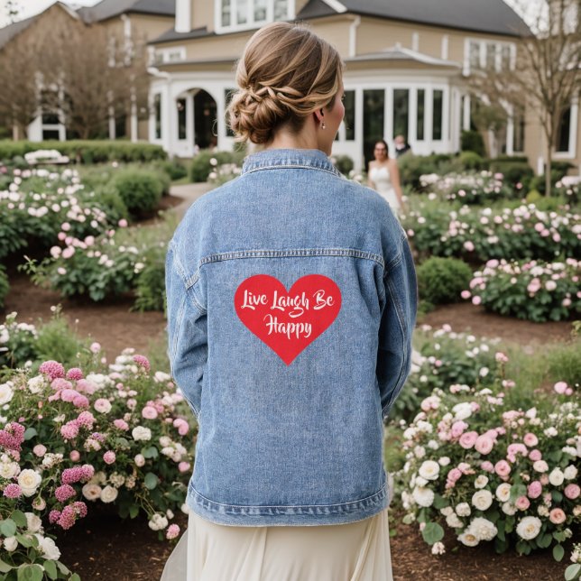 Minimalist Girly Live Laugh Be Happy Script Rustic Denim Jacket (Wedding Back)