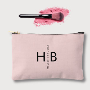 Minimalist Girly Pink & Initial Monogram Name Accessory Pouch