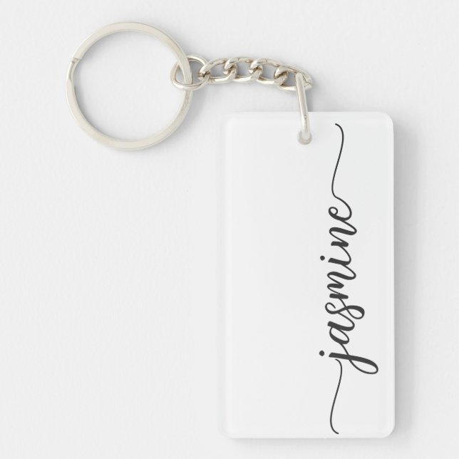 Minimalist Girly Simple Monogram Name Script Keych Key Ring (Front)