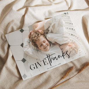 Minimalist “Give Thanks” Family Photo Postcard