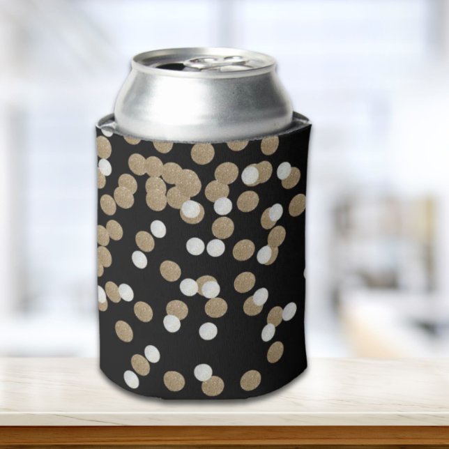 minimalist glitter black champagne gold confetti can cooler (minimalist glitter black champagne gold confetti can cooler)