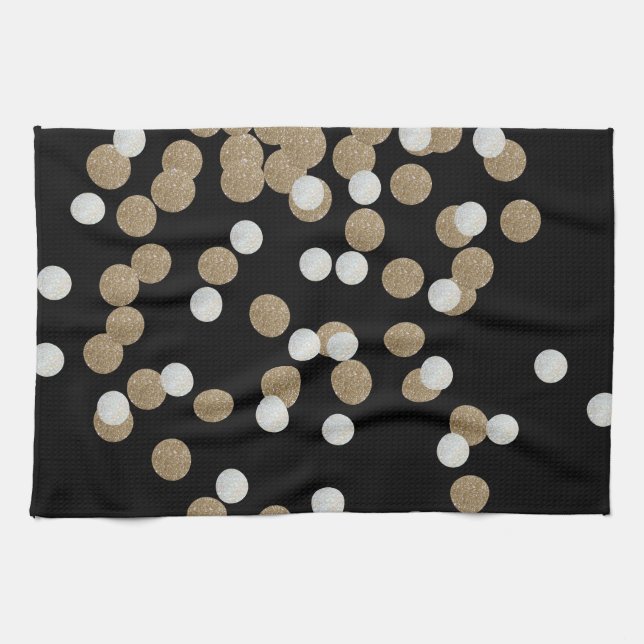 minimalist glitter black champagne gold confetti tea towel (Horizontal)