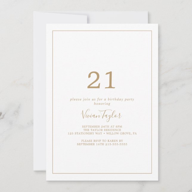 Minimalist Gold 21st Birthday Party Invitation (Front)