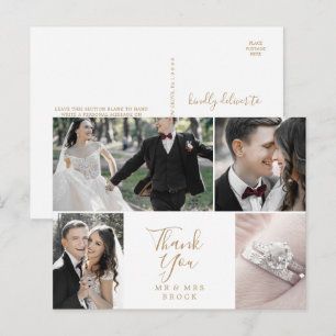 Minimalist Gold 4 Photo Template Thank You Postcard