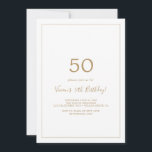 Minimalist Gold 50th Birthday Party Invitation<br><div class="desc">This minimalist gold 50th birthday party invitation is perfect for a simple birthday party. The modern romantic design features classic gold and white typography paired with a rustic yet elegant calligraphy with vintage hand lettered style. Customisable in any colour. Keep the design simple and elegant, as is, or personalise it...</div>