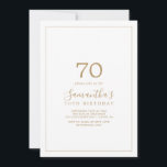 Minimalist Gold 70th Birthday Invitation<br><div class="desc">This minimalist gold 70th birthday invitation is perfect for a simple birthday party. The modern romantic design features classic gold and white typography paired with a rustic yet elegant calligraphy with vintage hand lettered style. Customisable in any colour. Keep the design simple and elegant, as is, or personalise it by...</div>