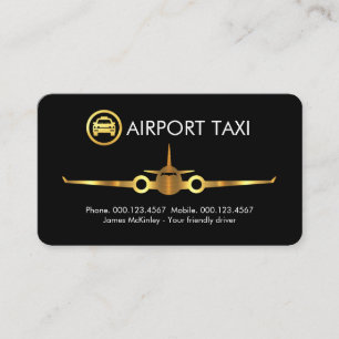 Minimalist Gold Aeroplane Airport Taxi Business Card