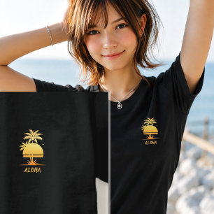 Minimalist Gold Aloha Sunset Palm Tree Pocket Size T-Shirt