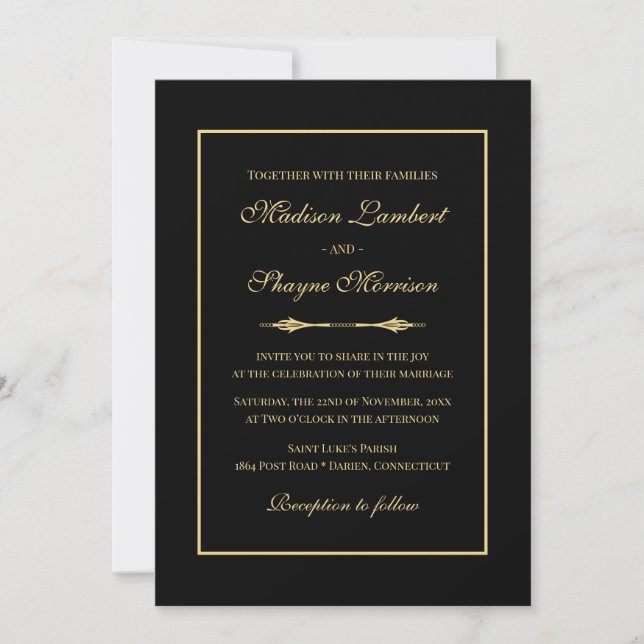 Minimalist Gold And Black Elegant Wedding Invitation (Front)